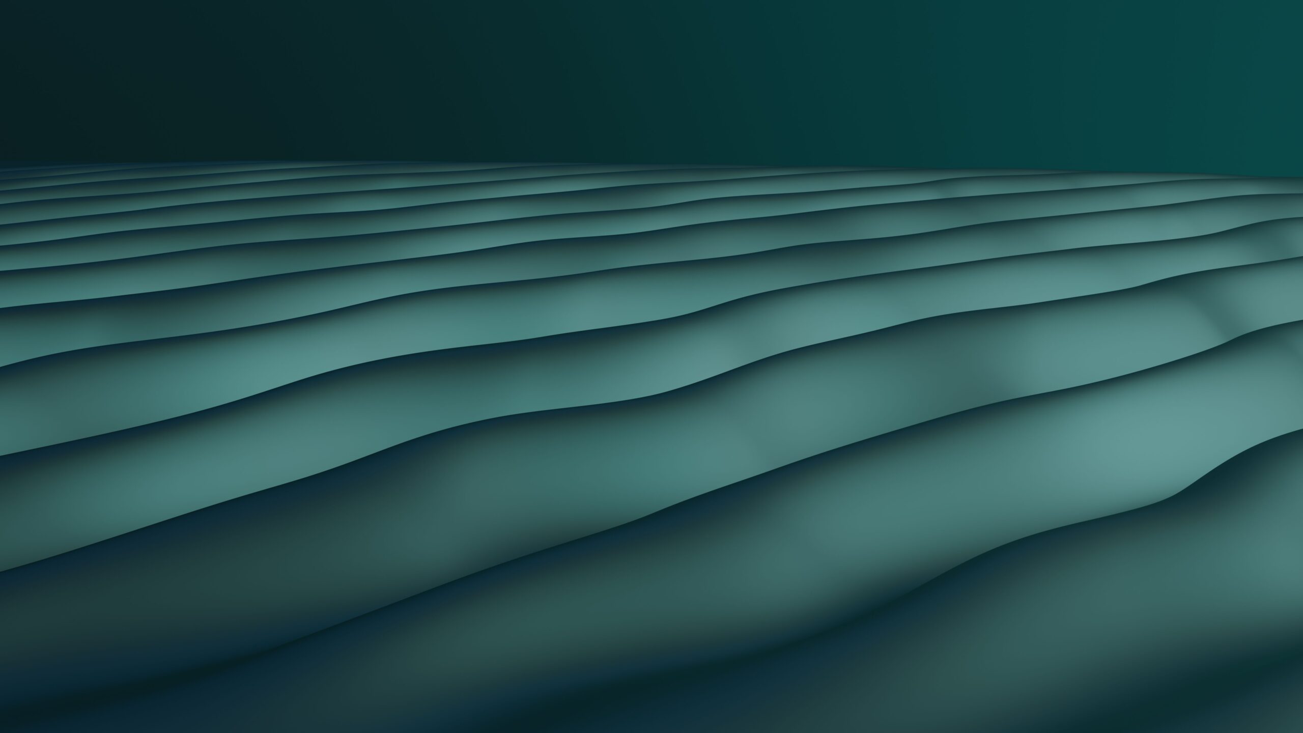 Abstract field of soft pressure waves with localized spikes flattening into a stable equilibrium plane.