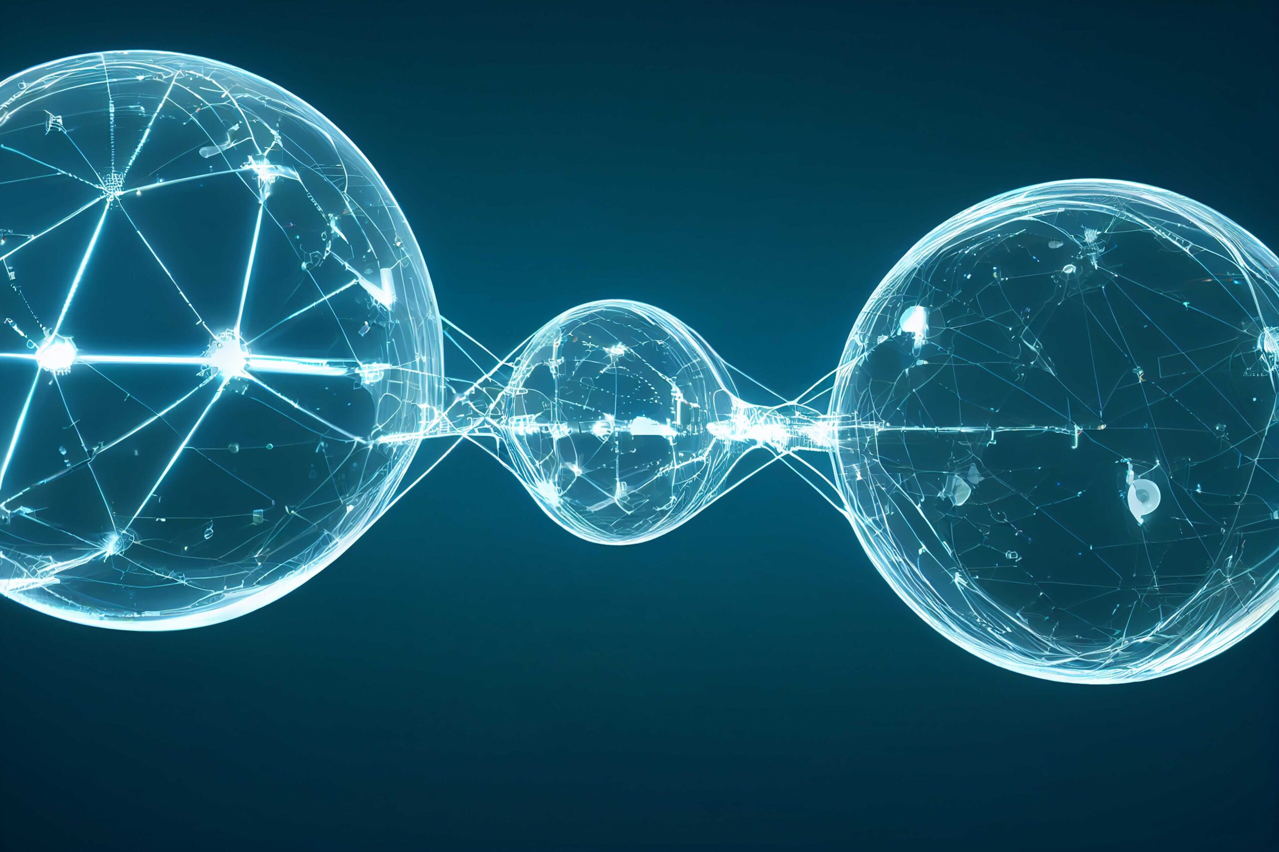 Three interconnected circles, each containing its own network of connected dots.