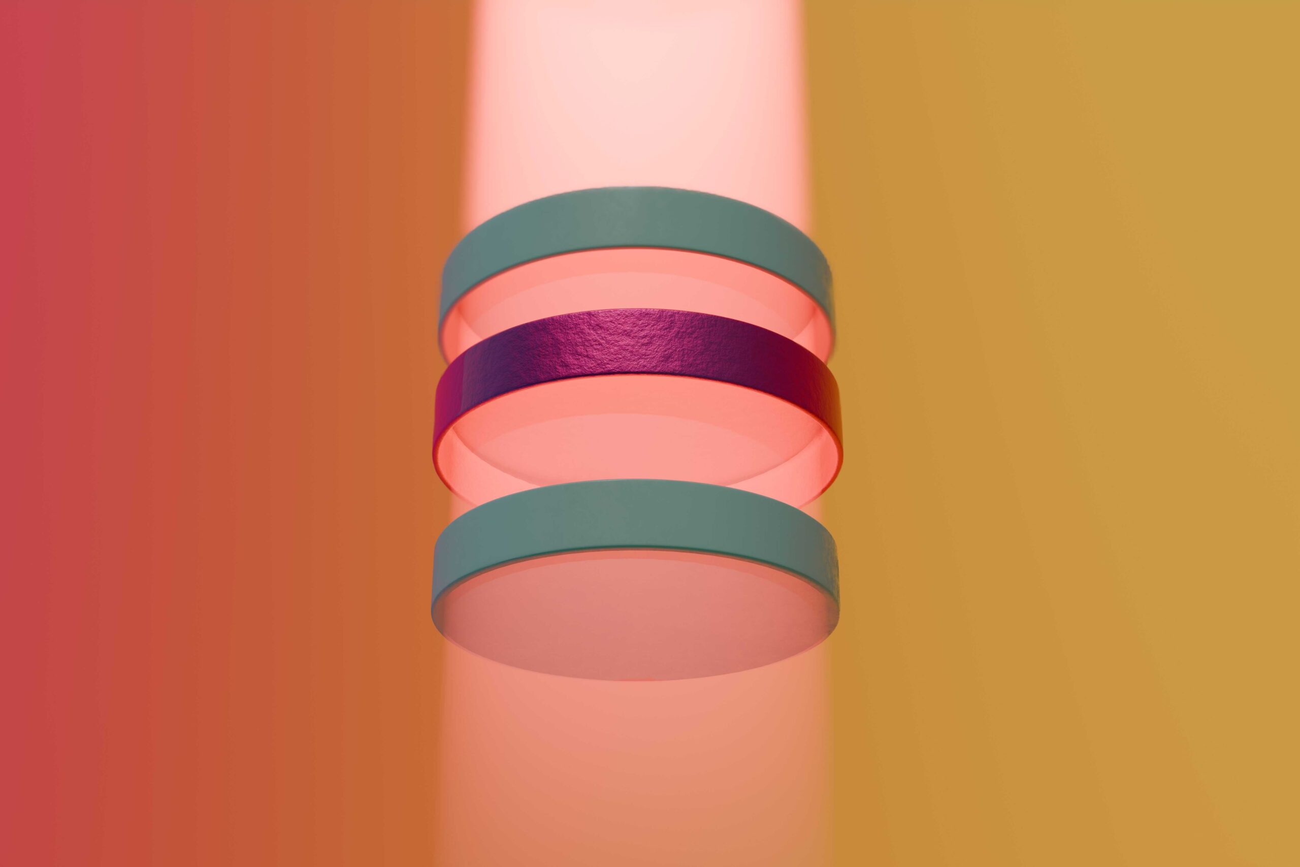 Connected circles illuminated by an inner light pointing in one direction.