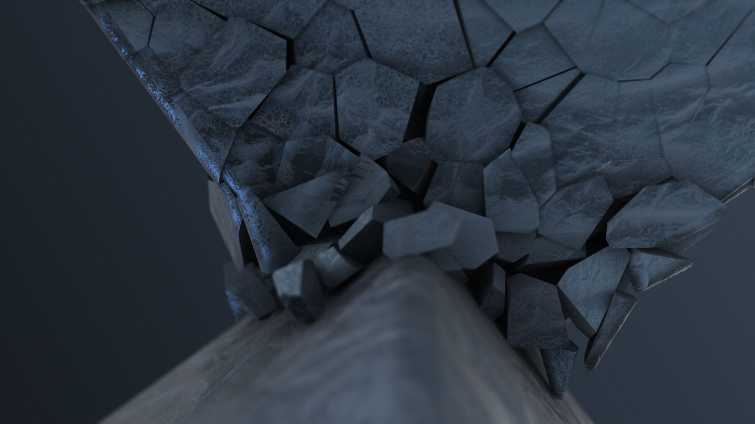 Abstract concrete geometric line collapsing into small pieces under pressure