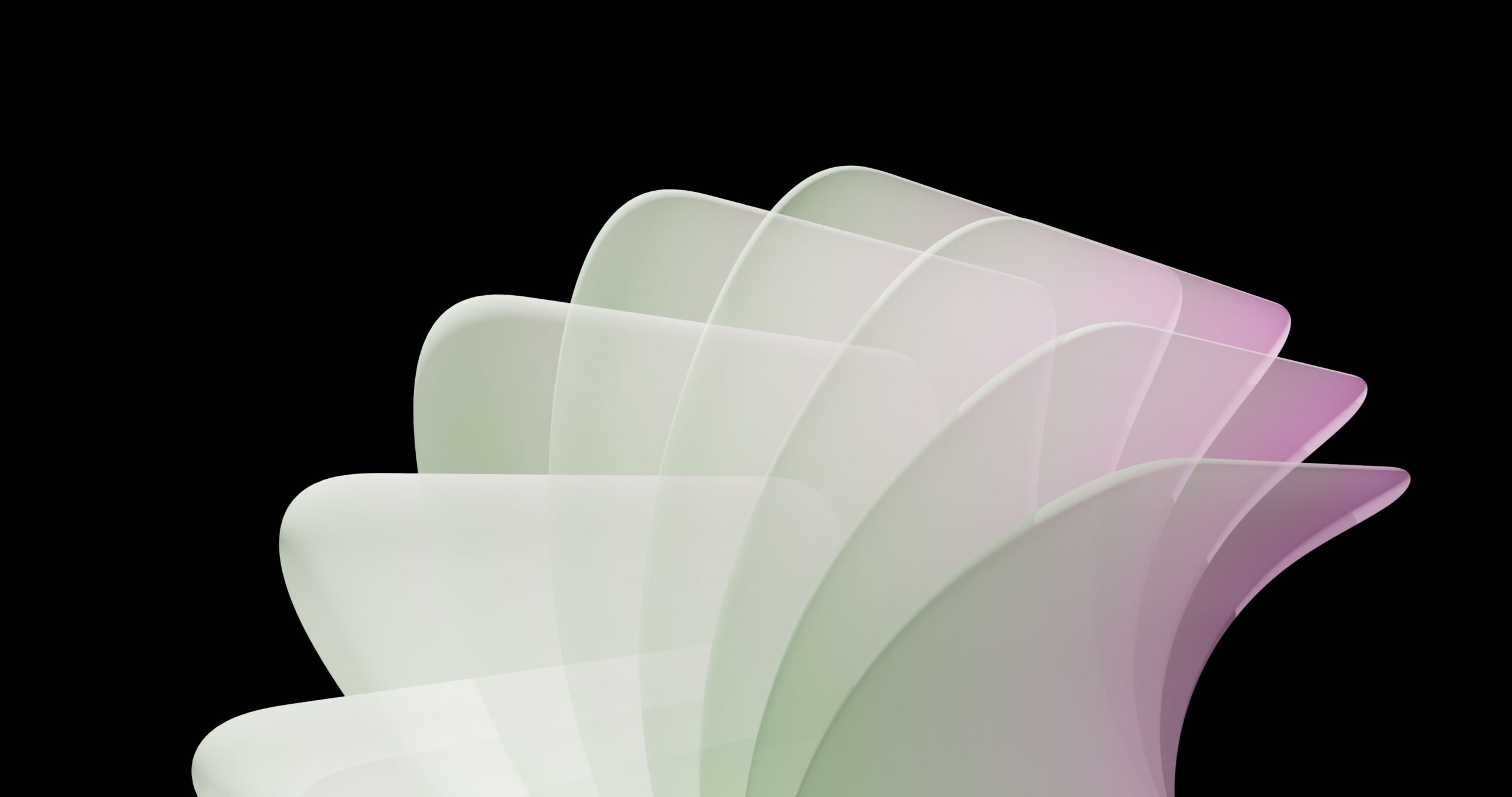 Abstract black typography with white paper forms flipping between two sides.