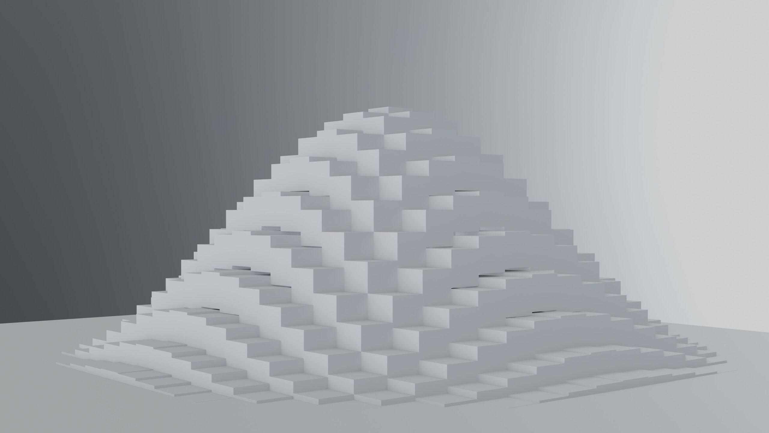 White cubes arranged in a pyramid structure, representing hierarchy, authority, and the preservation of relationships between intentions.