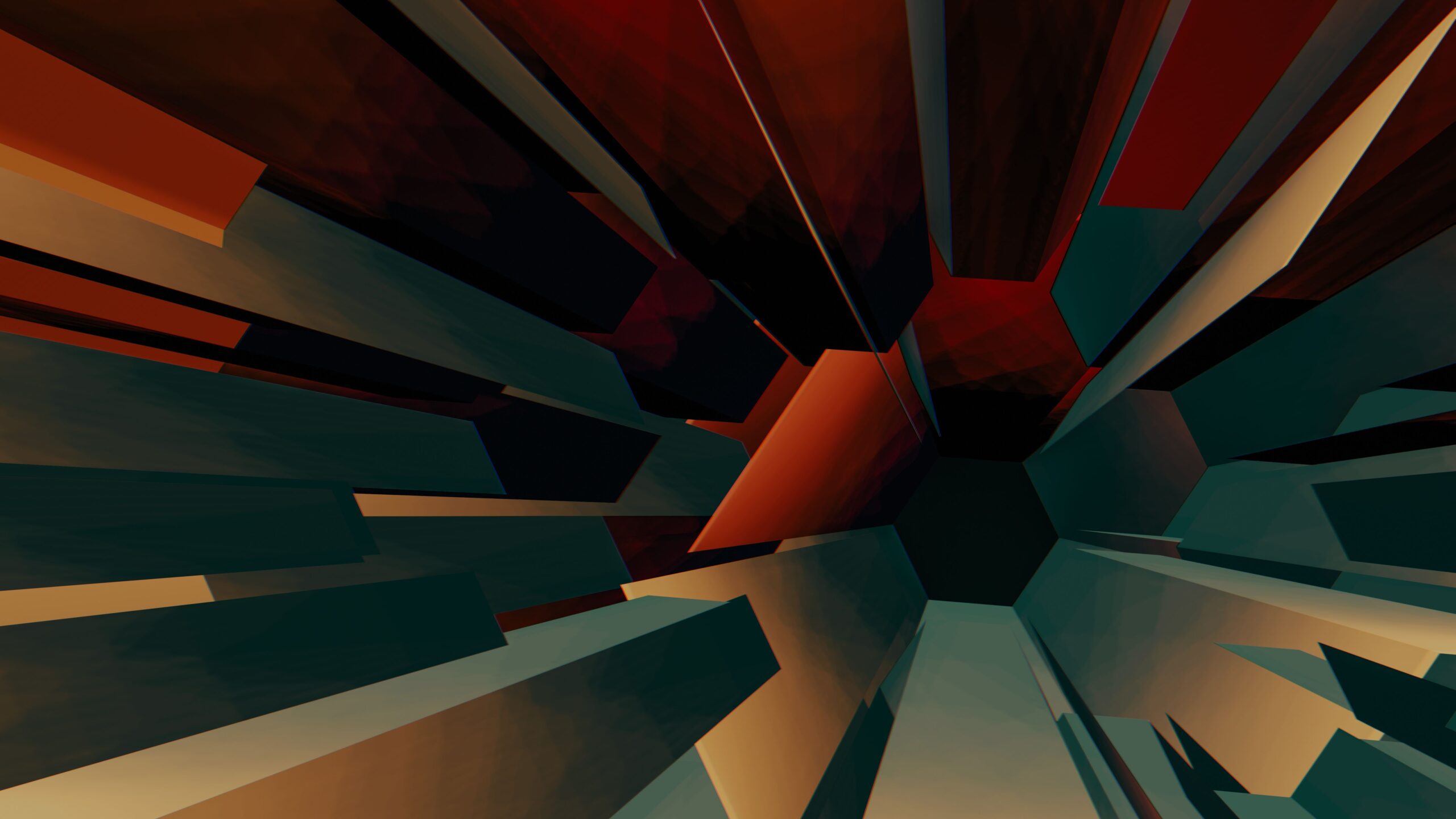 Futuristic top-down geometric structure forming a reversed architectural tower